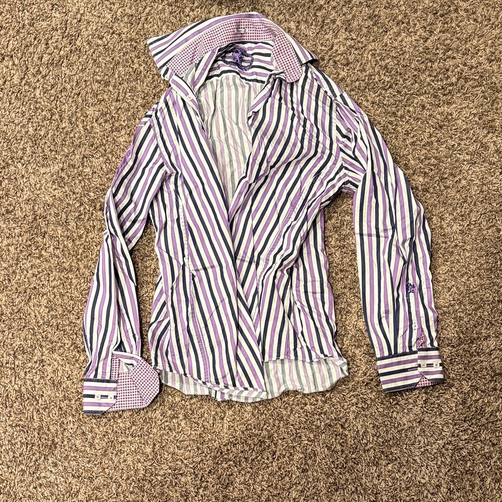 Bugatchi Purple and White Striped Dress Shirt